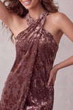 Khaki Bodycon Halter Burnout Velvet Korte Cocktailjurk