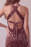 Khaki Bodycon Halter Burnout Velvet Korte Cocktailjurk