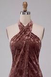 Khaki Bodycon Halter Burnout Velvet Korte Cocktailjurk