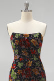 Zwarte Bodycon strapless Mini Homecoming-jurk met bloemenprint en franjes