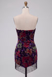 Zwarte Bodycon strapless Mini Homecoming-jurk met bloemenprint en franjes