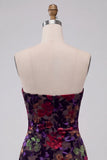Zwarte Bodycon strapless Mini Homecoming-jurk met bloemenprint en franjes