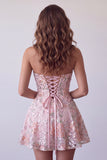 Blush strapless A-lijn pailletten bloemenborduursel korte homecoming jurk