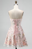 Blush strapless A-lijn pailletten bloemenborduursel korte homecoming jurk
