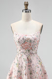 Blush strapless A-lijn pailletten bloemenborduursel korte homecoming jurk