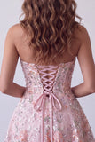 Blush strapless A-lijn pailletten bloemenborduursel korte homecoming jurk