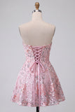 Blush strapless A-lijn pailletten bloemenborduursel korte homecoming jurk