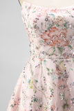 Blush strapless A-lijn pailletten bloemenborduursel korte homecoming jurk