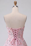 Blush strapless A-lijn pailletten bloemenborduursel korte homecoming jurk