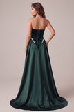 Donkergroene fluwelen parel-beaded skirts strapless lange avondjurk met sleepband