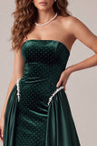 Donkergroene fluwelen parel-beaded skirts strapless lange avondjurk met sleepband