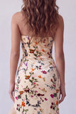 Strapless Champagne Velvet Zeemeermin Print Hoog Laag Lange Formele Jurk