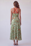 Stoffy Sage A-lijn halter lange formele jurk met bloemen en strik