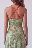 Stoffy Sage A-lijn halter lange formele jurk met bloemen en strik