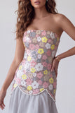Glinsterende grijze zeemeermin strapless bloemen lange formele jurk met parels