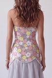 Glinsterende grijze zeemeermin strapless bloemen lange formele jurk met parels