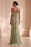 Groene zeemeermin strapless split met gerimpelde lange formele jurk met split