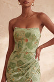 Groene zeemeermin strapless split met gerimpelde lange formele jurk met split