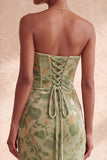 Groene zeemeermin strapless split met gerimpelde lange formele jurk met split
