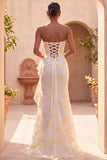 Strapless ivoorkleurige zeemeermin, gerimpelde, gerimpelde lange formele jurk met sweep sleep