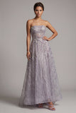 Lila A-lijn strapless pailletten lange moeder van de bruid jurk