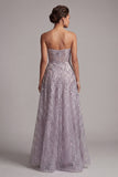 Lila A-lijn strapless pailletten lange moeder van de bruid jurk