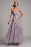 Lila A-lijn strapless pailletten lange moeder van de bruid jurk