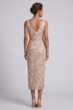 Champagne Schede Cowl Neck Met Rimpels Midi Moeder van de Bruid Jurk met zijsplit