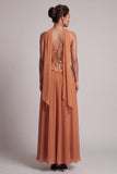 Bronzer pailletten Chiffon strapless kralenlange enkeljurk met drapering en drapering