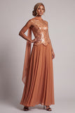 Bronzer pailletten Chiffon strapless kralenlange enkeljurk met drapering en drapering