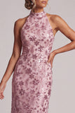 Vintage Mauve gelaagde ruches pailletten rugloos schede lange moeder van de bruid jurk