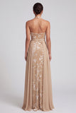 Champagnefluweel halter hals jacquard gerimpeld lange moeder van de bruid jurk met sjerp