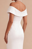 Off-the-shoulder witte schedeparels midi verlovingsjurk