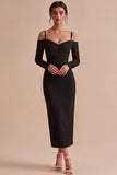 Witte sheath lange mouwen Cold Shoulder midi verlovingsjurk