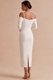 Witte sheath lange mouwen Cold Shoulder midi verlovingsjurk