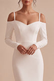 Witte sheath lange mouwen Cold Shoulder midi verlovingsjurk