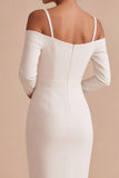 Witte sheath lange mouwen Cold Shoulder midi verlovingsjurk
