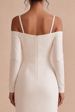 Witte sheath lange mouwen Cold Shoulder midi verlovingsjurk