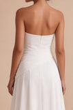 Strapless witte gerimpelde A-lijn midi verlovingsjurk