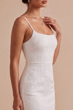 Bloemen Jacquard Bodycon Spaghetti Straps Mini Kleine Witte Jurk