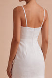 Bloemen Jacquard Bodycon Spaghetti Straps Mini Kleine Witte Jurk