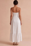 Strapless witte Jacquard A-lijn korset lange verlovingsjurk met split