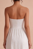 Strapless witte Jacquard A-lijn korset lange verlovingsjurk met split