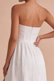 Strapless witte Jacquard A-lijn korset lange verlovingsjurk met split