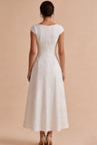 Witte A-lijn Bateau Jacquard lange verlovingsjurk met mutsen