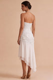 Strapless witte bloemen-geappliqueerde verlovingsjurk met hoge tot lage zoom
