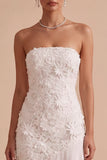 Strapless witte bloemen-geappliqueerde verlovingsjurk met hoge tot lage zoom