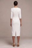 Witte V-hals midi verlovingsjurk met 3/4 mouwen