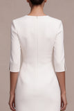 Witte V-hals midi verlovingsjurk met 3/4 mouwen