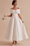 Off the Shoulder parels witte 3D bloemen A-lijn lange verlovingsjurk met strik